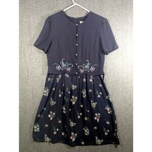 Periwinkle Vintage Floral One Piece Vest Dress Cottagecore Grandmacore Size 14‎